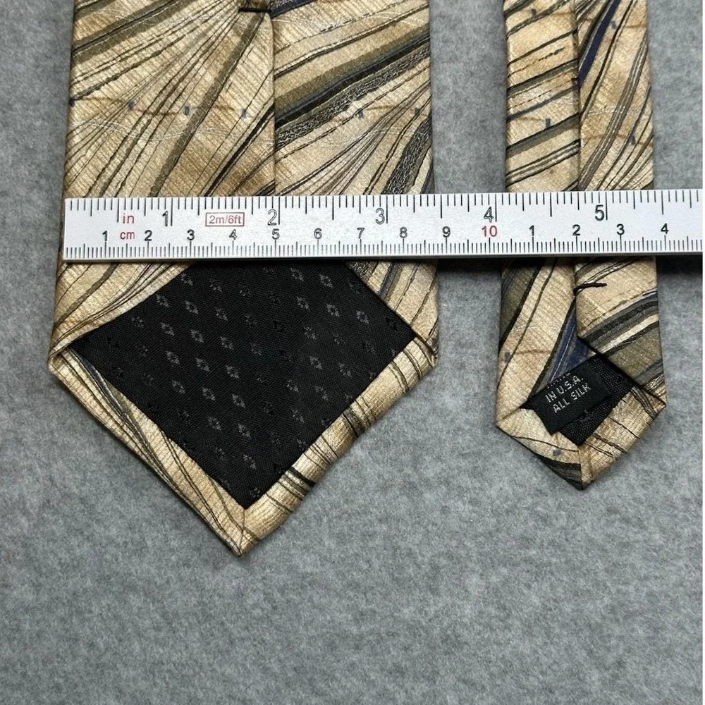 Gail MacKenzie‎ Hand Marbled Silk Tie Gold Ivory Abstract USA Vintage 58x3.5in